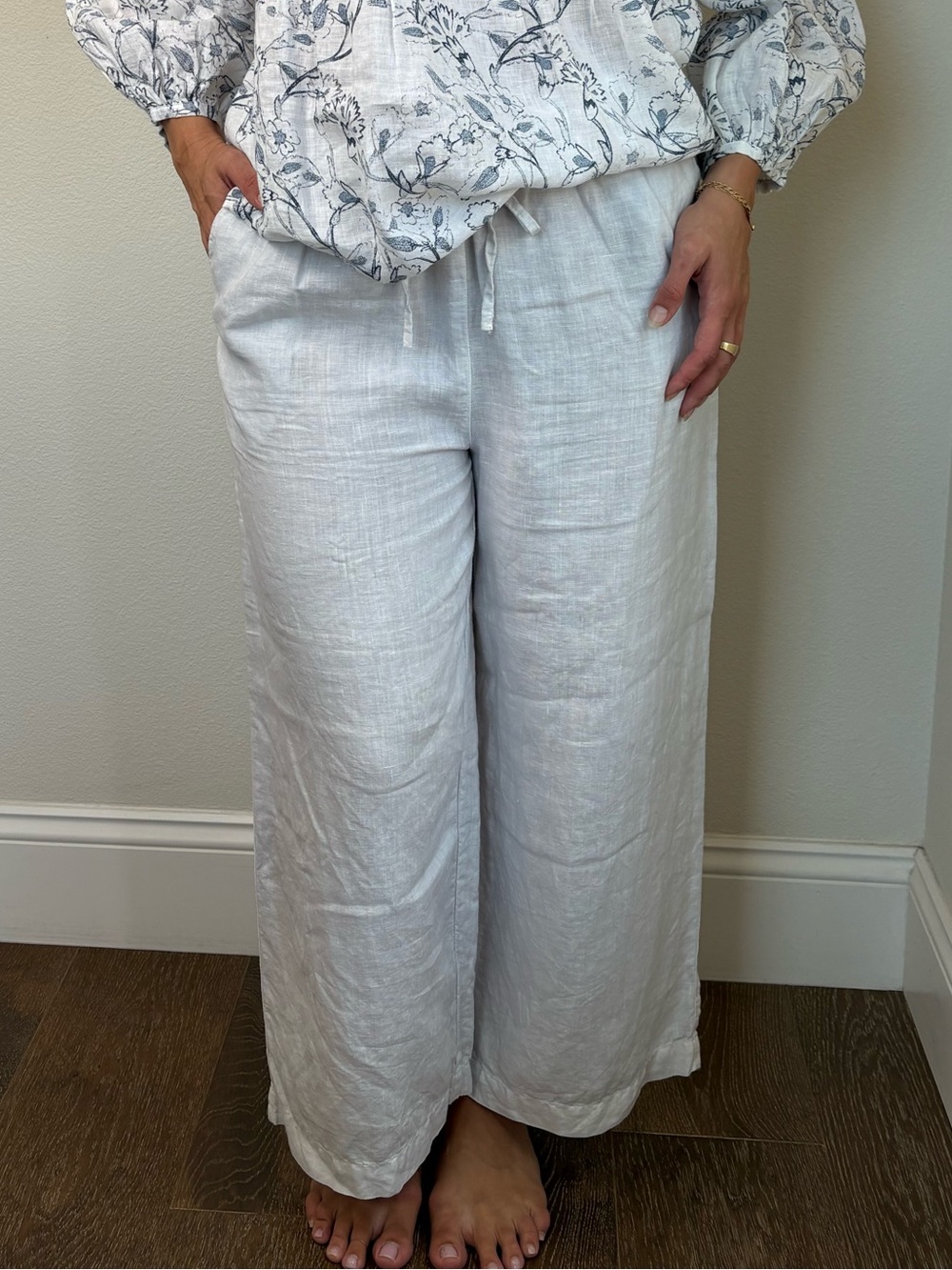 120% Lino Wide Leg Linen Drawstring Pants Soft White IT 42 US 6 NWOT Unworn